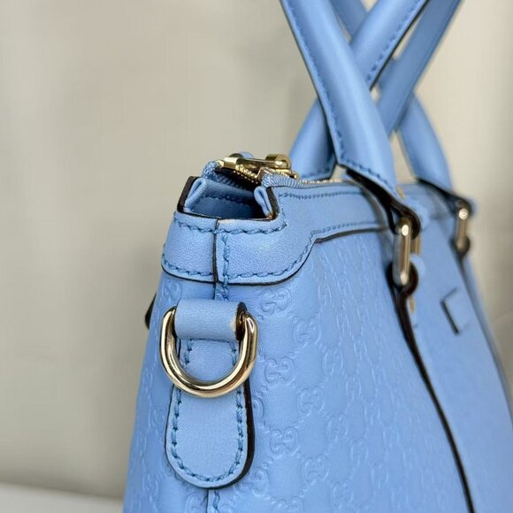 Gucci GG Logo Printed Blue Leather Shoulder Bag with Detachable Strap - Picture 5 of 10